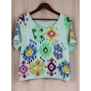 Anthropologie Meera Embroidered Sweater Blue/Mint color T-Shirt Size Small